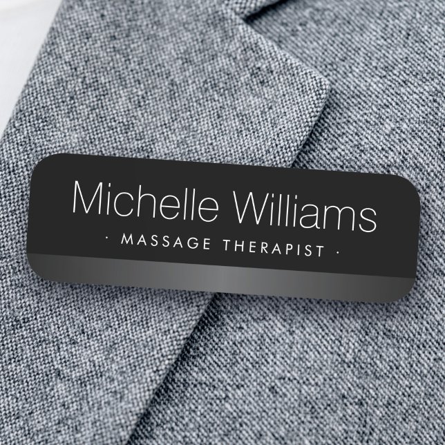 Porte-nom Bordure grise satinée élégante noir (Elegant satin gray border black name tag)