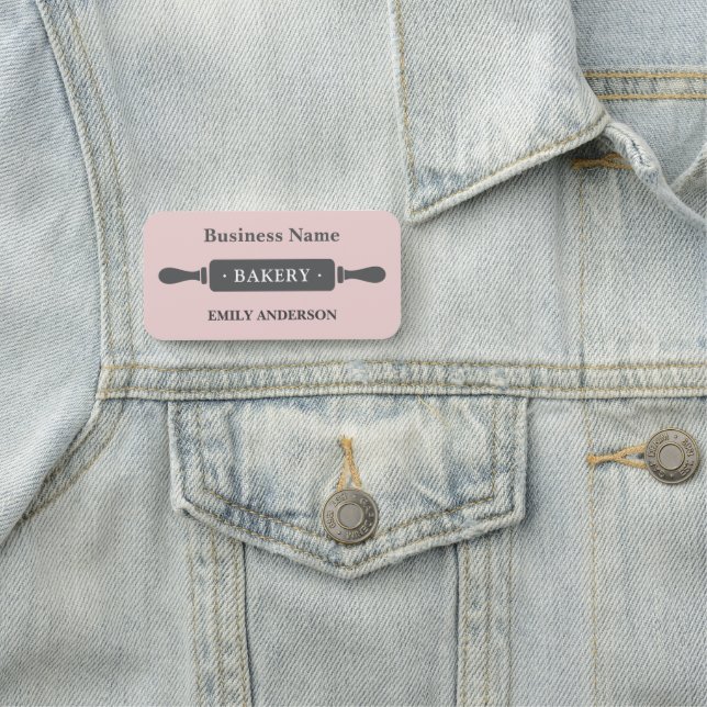 Porte-nom Boulangerie à rouleaux rose affaires (En situation)