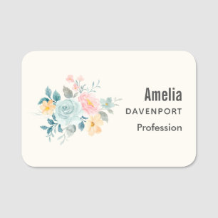 Porte-nom Bouquet de fleurs rose et bleu élégant