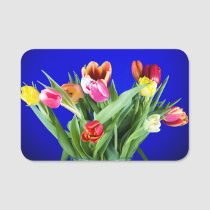 Porte-nom Bouquet de tulipes en bleu