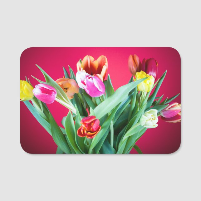 Porte-nom Bouquet de tulipes sur rouge (Devant)