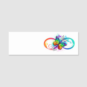Porte-nom Bright infinity with rainbow butterfly