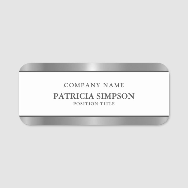 Porte-nom Briller sur : Style unique Métallic Blanc Argent (Devant)