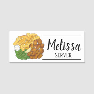 Porte-nom British Pub Fare Scampi Chips Peas Anglais