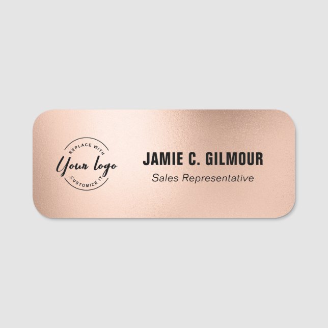 Porte-nom Business logo Employee Custom faux rose gold  (Devant)