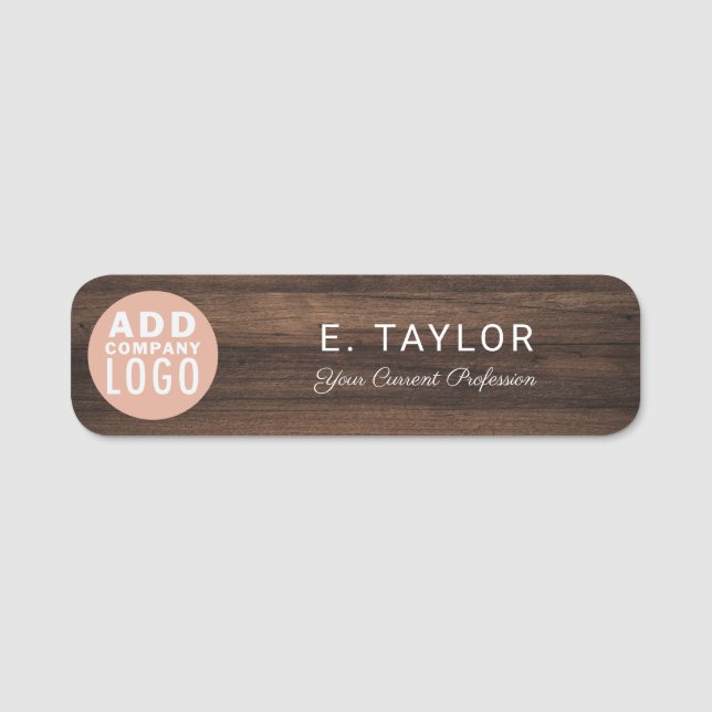 Porte-nom Business Logo Wood Look Employees Magnetic (Devant)
