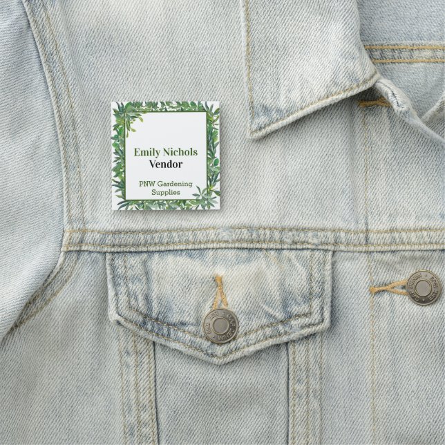 Porte-nom Cadre de feuilles carrées à l'aquarelle (En situation)