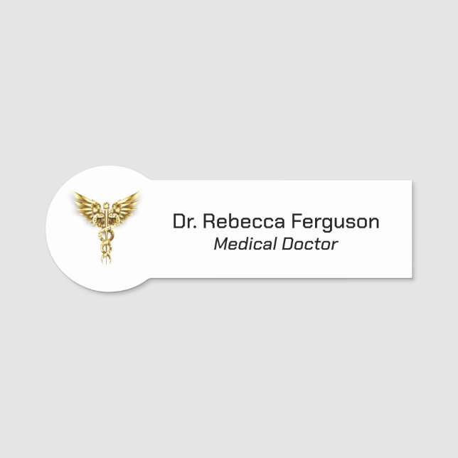 Porte-nom Caducée d'or Médicale classique (Devant)