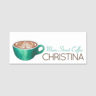 Porte-nom Café en latte blanche plate Barista