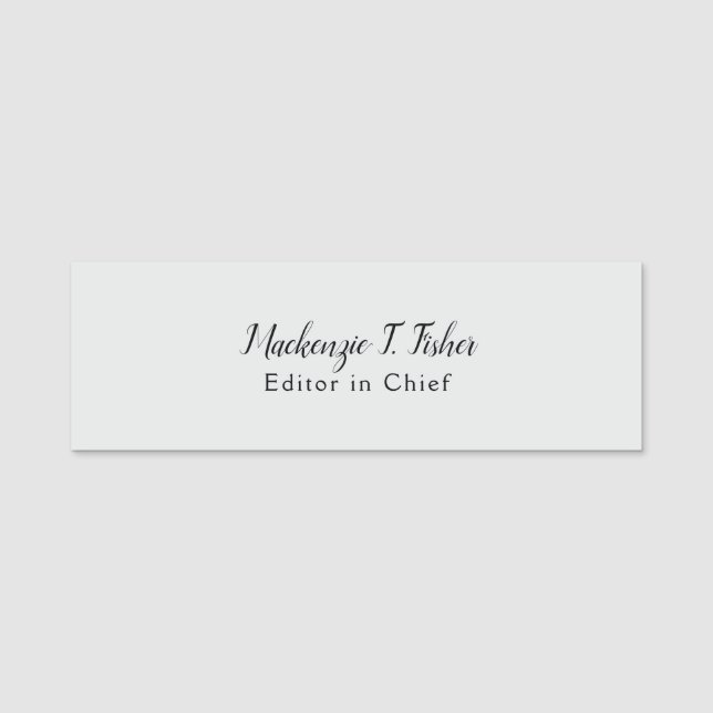 Porte-nom Calligraphie classique Élégante Plaque Gris simple (Devant)