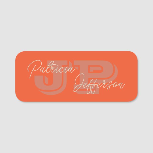 Porte-nom Calligraphie manuscrite : Orange Unique Monogrammé (Devant)