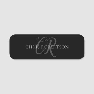 Porte-nom Calligraphie Monogramme Nom Black Grey Cadeau pers