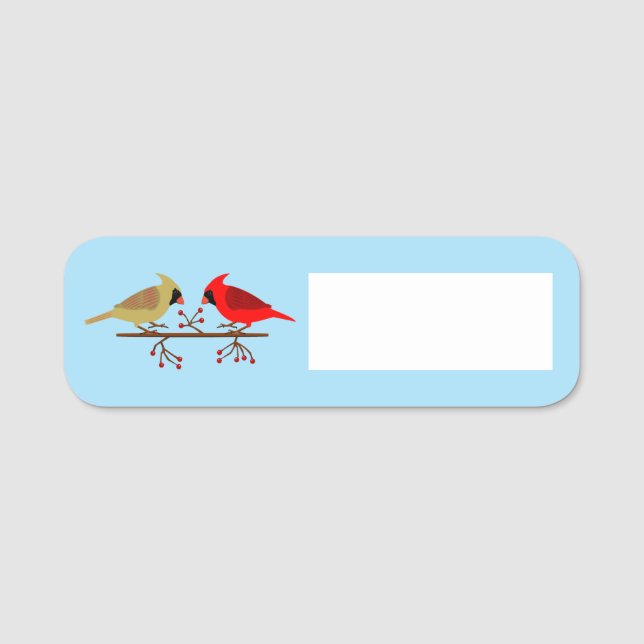 Porte-nom Cardinaux de Noël mignons et baies rouges (Devant)