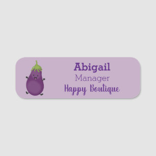 Porte-nom Caricature d'aubergine d'aubergine joliment heureu