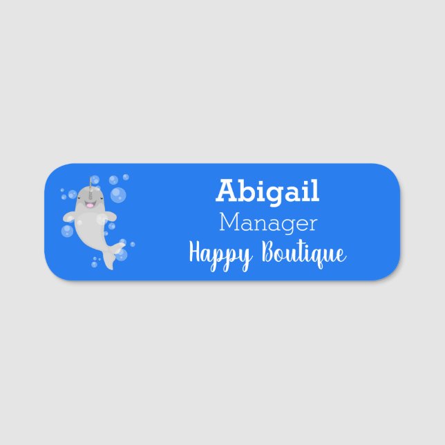 Porte-nom Caricature de bulles de narval joyeux (Devant)