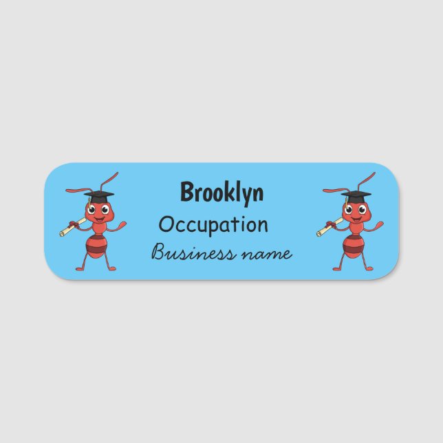 Porte-nom Caricature de fourmi rouge joyeux (Devant)