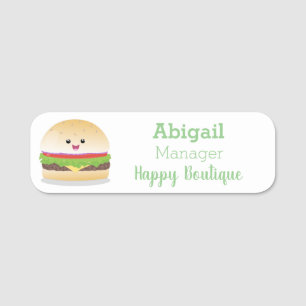 Porte-nom Caricature de hamburger kawaii joyeux