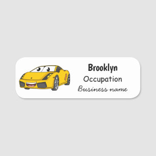 Porte-nom Caricature de voiture sport jaune joyeux