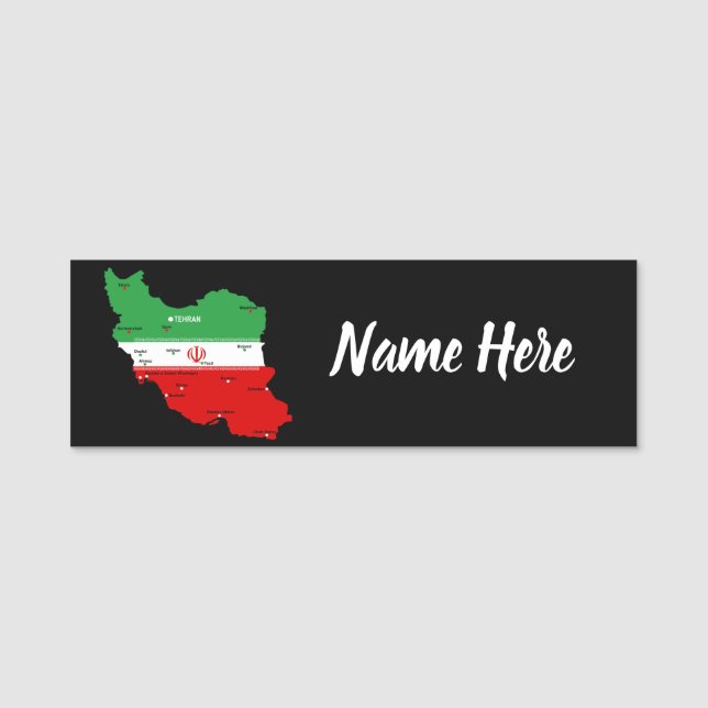 Porte-nom Carte de l'Iran avec drapeau et emblème (Devant)