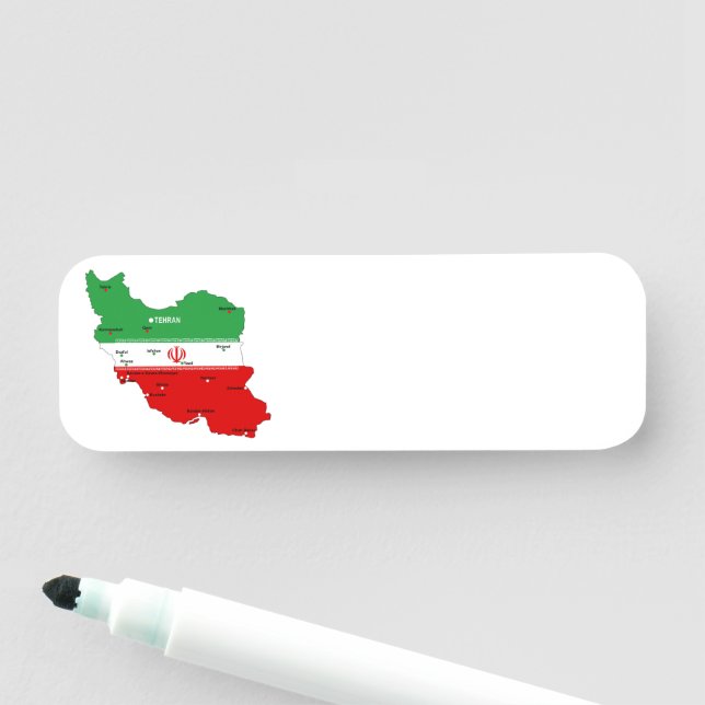 Porte-nom Carte de l'Iran avec drapeau et emblème (En situation)