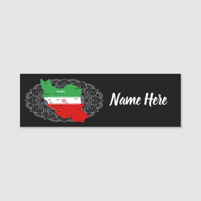 Porte-nom Carte de l'Iran avec drapeau et emblème (Devant)