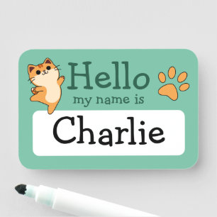 Porte-nom Chat Dessiné Orange, Empreinte de Patte, Personnal
