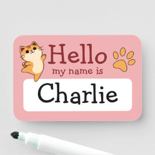 Porte-nom Chat Dessiné Orange, Empreinte de Patte, Personnal