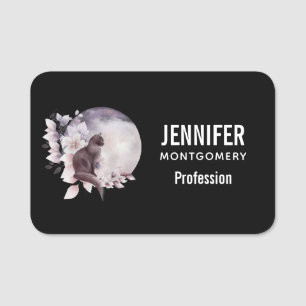 Porte-nom Chat noir par une Pleine lune magique