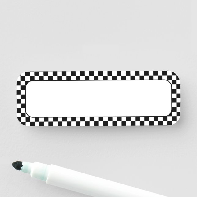 Porte-nom Chèque noir et blanc (En situation)