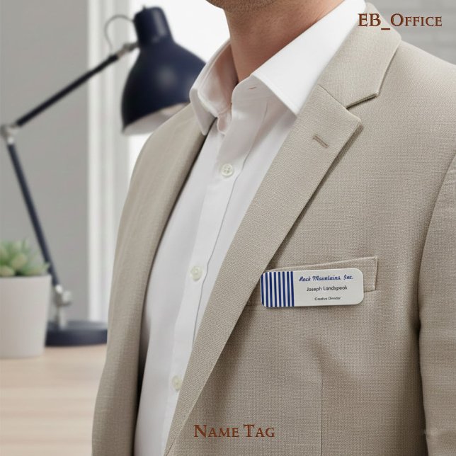 Porte-nom Chic Bleu Nuit & Blanc Rayures Boutique Exécutif (Créateur téléchargé)