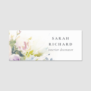 Porte-nom Chic Blush Lilac Aquarelle Rose Floral Bunch