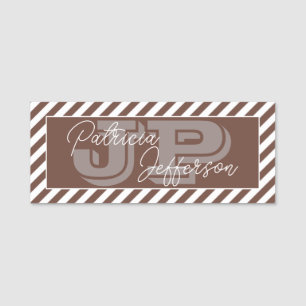 Porte-nom Chic Chocolat Brown blanc rayé Unique Monogramme