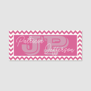 Porte-nom Chic Flambe Feminine rose Chevron Élégant Monogram