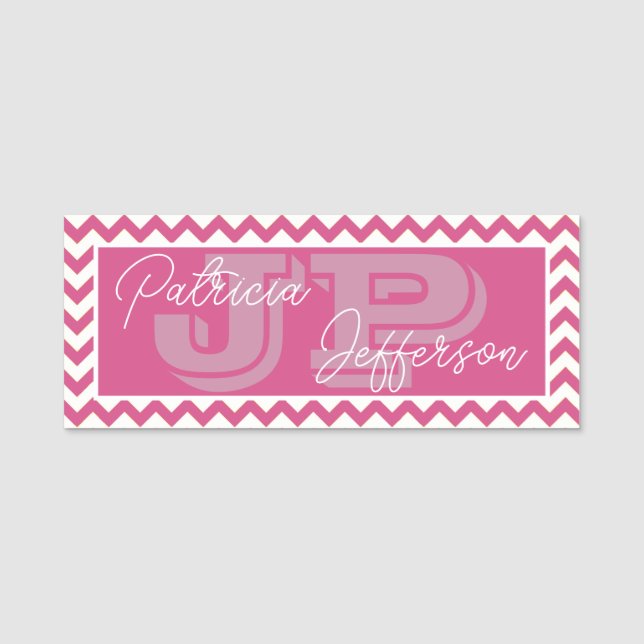 Porte-nom Chic Flambe Feminine rose Chevron Élégant Monogram (Devant)