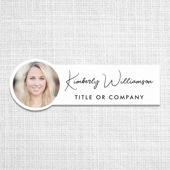 Porte-nom Chic Script Photo Professionnel (Chic Script Professional Photo Name Tag)