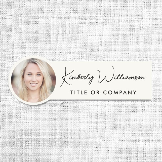 Porte-nom Chic Script Professional Cream Photo (Chic Script Professional Cream Photo Name Tag)