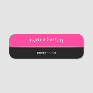 Porte-nom Chic tendance Black & Fuchsia : Or & Argent rayé
