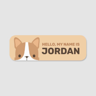Porte-nom Chien Corgi mignon avec nom personnalisé