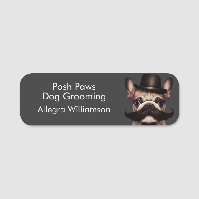 Porte-nom Chien Groomer Entreprise Chien Gris (Devant)