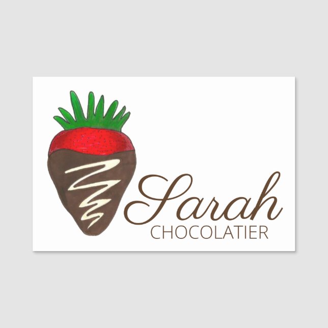 Porte-nom Chocolatier de fraise couvert de chocolat foncé (Devant)