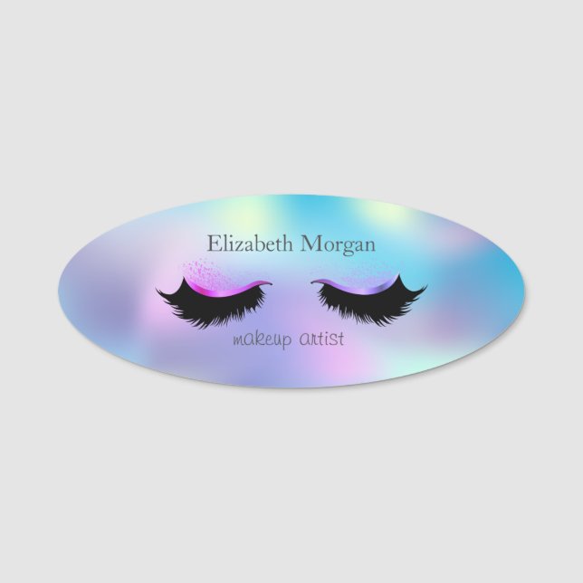 Porte-nom Cils faux holographiques ombrés élégants (Devant)