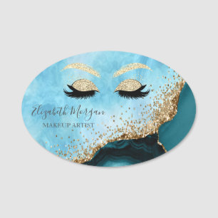 Porte-nom Cils Pailletés, Marbre Turquoise Maquilleuse