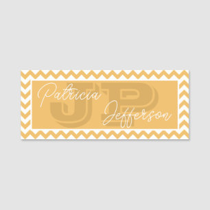 Porte-nom Cire d'abeille élégante Monogramme Chevron Jaune