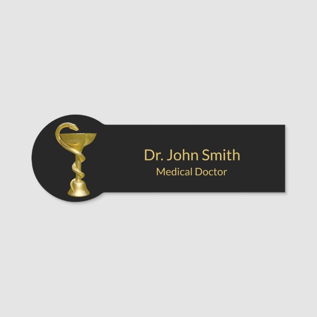 Porte-nom Classique Médicale Bowl Hygieia Snake Gold Caduceu (Devant)