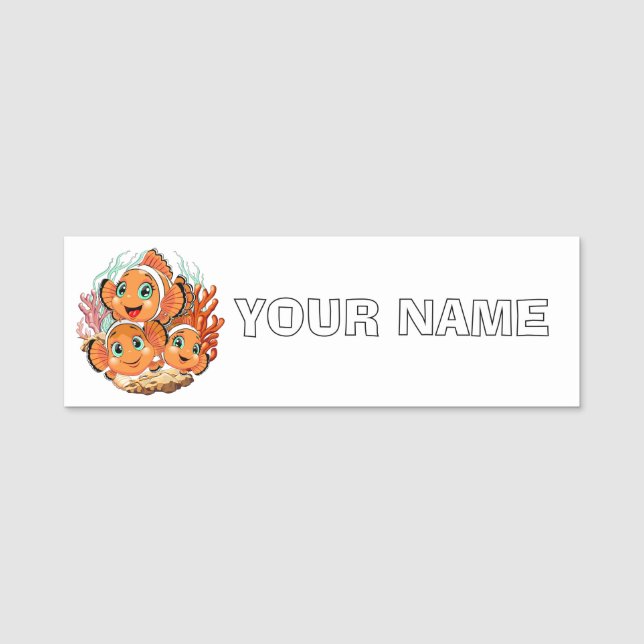 Porte-nom Clown fish Cartoon cute Family Underwater (Devant)