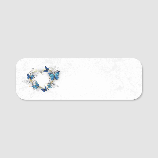 Porte-nom Coeur bijoux avec papillons Morpho (Devant)