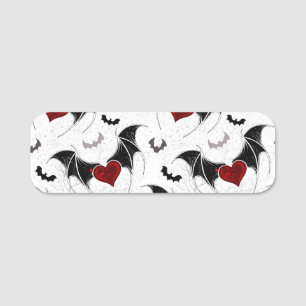 Porte-nom Coeur d'Halloween avec ailes de chauve-souris noir