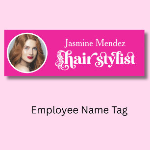 Porte-nom Coiffeur Rose Chaud Photo Élégant 