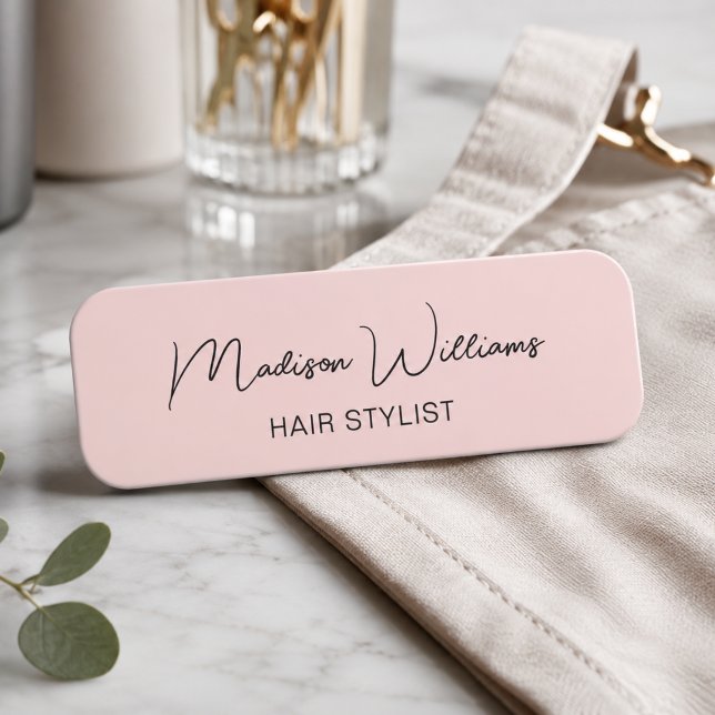 Porte-nom Coiffeur Rose Moderne (Hair Stylist Modern Pink Name Tag)