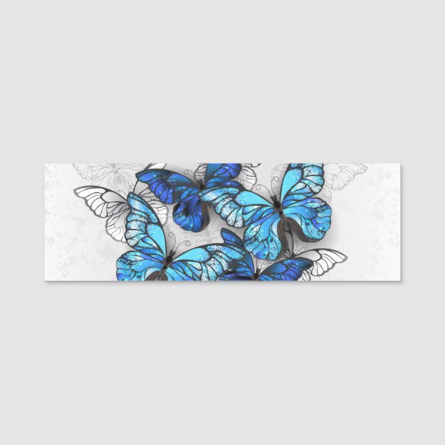 Porte-nom Composition de papillons blancs et bleus (Devant)